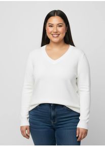 sheego Gro&szlig;e Gr&ouml;&szlig;en V-Ausschnitt-Pullover aus Feinstrick, ecru, Gr&ouml;&szlig;e 44 - Damen