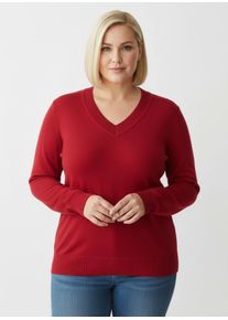 sheego Gro&szlig;e Gr&ouml;&szlig;en V-Ausschnitt-Pullover aus Feinstrick, rot, Gr&ouml;&szlig;e 52 - Damen