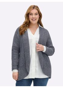sheego Gro&szlig;e Gr&ouml;&szlig;en Strickjacke mit Schalkragen, marine-meliert, Gr&ouml;&szlig;e 54 - Damen