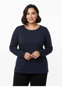sheego Große Größen Rundhalsshirt mit zertifizierter Baumwolle, marine, Größe 42 - Damen