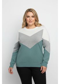 sheego Gro&szlig;e Gr&ouml;&szlig;en Rundhalspullover mit Colour-Blocking, jade-hellgrau-meliert, Gr&ouml;&szlig;e 46 - Damen