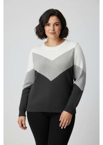 sheego Gro&szlig;e Gr&ouml;&szlig;en Rundhalspullover mit Colour-Blocking, schwarz-hellgrau-meliert, Gr&ouml;&szlig;e 50 - Damen