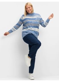 sheego Gro&szlig;e Gr&ouml;&szlig;en Stehkragenpullover mit Streifen-Muster, blau-meliert, Gr&ouml;&szlig;e 48 - Damen
