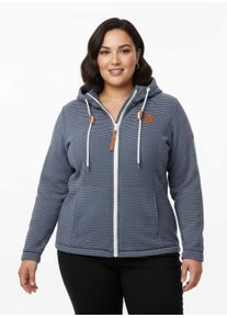 sheego Gro&szlig;e Gr&ouml;&szlig;en Fleecejacke mit Nahttaschen, dunkelblau-ecru-geringelt, Gr&ouml;&szlig;e 44 - Damen