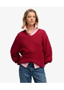 Superdry Damen OverGr&ouml;&szlig;ed Zopfmuster-pullover mit V-ausschnitt Red - Gr&ouml;&szlig;e: 42 2103227500726ZUD020