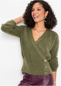 bonprix Oversize Pullover in Wickeloptik, gr&uuml;n, Gr.32/34 (XS), Pullover in Wickeloptik