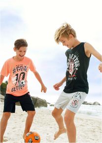bonprix Jungen T-Shirt + Tanktop + Bermudas (4-tlg. Set), schwarz, Gr.176, Sportliches Set f&uuml;r Jungen mit Fu&szlig;ball-Prints, aus Top: 100% Baumwolle,kurze Hose 1: Viskose,kurze Hose 2: 100% Baumwolle