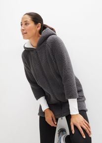 bonprix Teddy-Fleece Jacke, grau, Gr.40/42 (M), Oversized Teddy-Fleecemantel mit Taschen und 2-Wege-Rei&szlig;verschluss, der inklusive der Kapuze verschlie&szlig;bar ist, aus Fleece