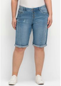 Jeansbermudas sheego, Damen, Gr. 46, Normalgr&ouml;&szlig;en, blau (light blau, denim), 98% Baumwolle, 2% Elasthan, unifarben, kurz, Jeans Jeansbermudas