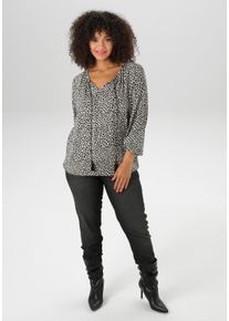 Langarmshirt ANISTON PLUS, Damen, Gr. 46, sanftes wei&szlig;, schwarz, beige, Single Jersey, Obermaterial: 95% Viskose, 5% Elasthan, gemustert, figurumspielend Po-bedeckend, Rundhals, elastischer Bund mit Gummizug, Shirts Langarmshirt, mit modischen Leoprint