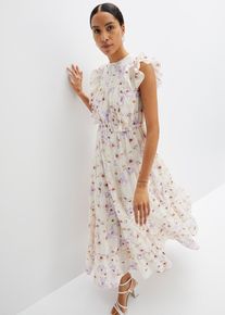 bonprix Maxikleid aus reiner Baumwolle, beige, Gr.46, modisches Maxikleid mit Volants, aus 100% Baumwolle