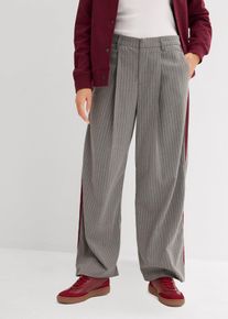 bonprix Bundfaltenhose mit Kontraststreifen, grau, Gr.46, Weit geschnittene Bundfaltenhose mit Kontraststreifen, aus Viskose