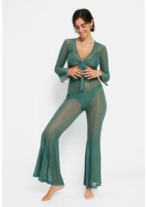 Langarmshirt LSCN BY LASCANA, Damen, Gr. 36, gr&uuml;n (khaki), Netz, Obermaterial: 95% Polyester, 5% Elasthan, unifarben, figurbetont kurz, tiefer V-Ausschnitt, Shirts Langarmshirt