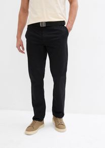 bonprix Regular Fit Chinohose mit Dehnbund und G&uuml;rtel Straight, schwarz, Gr.52, moderne Chinohose mit seitlichem Gummizug in der Taille und extra G&uuml;rtel, 98% Baumwolle