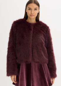 bonprix Fellimitat-Jacke, rot, Gr.42, modische kurze Fellimitat-Jacke mit Rundhals-Ausschnitt und Haken-und &Ouml;sen-Verschluss vorne