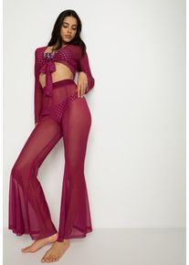 Langarmshirt LSCN BY LASCANA, Damen, Gr. 46, lila (schwarz berry), Netz, Obermaterial: 95% Polyester, 5% Elasthan, unifarben, figurbetont kurz, tiefer V-Ausschnitt, Shirts Langarmshirt