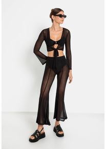 Langarmshirt LSCN BY LASCANA, Damen, Gr. 44, schwarz, Netz, Obermaterial: 95% Polyester, 5% Elasthan, unifarben, figurbetont kurz, tiefer V-Ausschnitt, Shirts Langarmshirt