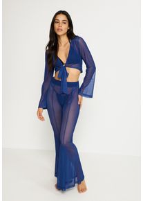 Langarmshirt LSCN BY LASCANA, Damen, Gr. 46, blau, Netz, Obermaterial: 95% Polyester, 5% Elasthan, unifarben, figurbetont kurz, tiefer V-Ausschnitt, Shirts Langarmshirt