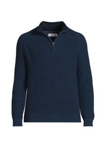 LANDS' END DRIFTER Pullover mit Rei&szlig;verschluss, Herren,  Blau, Baumwolle, by Lands' End