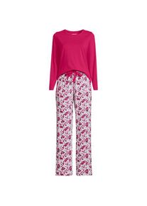 LANDS' END Gemustertes Pyjama-Set aus Baumwoll-Jersey, Damen,  Pink, Elasthan/Baumwoll-Mischung, by Lands' End