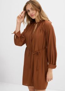 bonprix Umstands- und Stillblusenkleid aus flie&szlig;ender Viskose, braun, Gr.52, Kurzes Blusenkleid f&uuml;r die Schwangerschaft und danach, aus Viskose