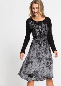 bonprix Ausgestelltes Jacquard-Strickkleid, schwarz, Gr.44/46 (L), Elegantes Strickkleid mit ausgestelltem Rock