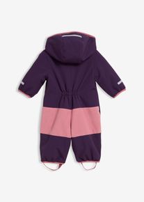 bonprix Wasserabweisender Softshell Overall mit Kapuze, lila, Gr.74, W&auml;rmender Schneeanzug f&uuml;r Babys mit reflektierendem B&auml;rchen-Aufdruck, aus Fleece,Softshell
