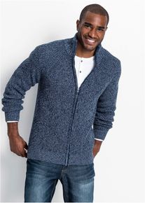 bonprix Grobstrickjacke mit Rippstruktur aus weichem Baumwollmix, blau, Gr.52/54 (L), Legere Strickjacke mit Stehkragen, 50% Baumwolle
