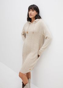 bonprix Kapuzen-Strickkleid mit Zopfmuster, beige, Gr.36/38 (S), Sch&ouml;nes Kapuzen-Strickkleid mit Zopfmuster