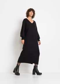 bonprix Oversized Strickkleid in Midil&auml;nge, schwarz, Gr.56/58 (3XL), L&auml;ssiges Oversized Strickkleid in Maxil&auml;nge mit leichten Ballon&auml;rmeln