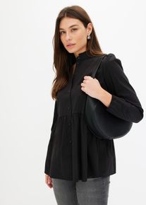 bonprix Longbluse aus Baumwoll-Mix, schwarz, Gr.50, Modische Bluse mit Knopfleiste, 72% Baumwolle