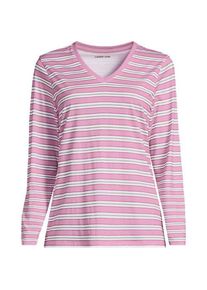 LANDS' END Supima&reg; Langarm-Shirt mit V-Ausschnitt, Damen,  Pink, Baumwolle, by Lands' End