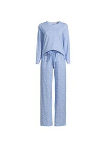 LANDS' END Gemustertes Pyjama-Set aus Baumwoll-Jersey, Damen,  Blau, Elasthan/Baumwoll-Mischung, by Lands' End