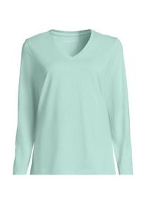 LANDS' END Supima&reg; Langarm-Shirt mit V-Ausschnitt, Damen,  Blau, Baumwolle, by Lands' End