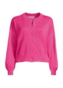 LANDS' END Kurzer Feinstrick-Cardigan aus Baumwolle, Damen,  Pink, Baumwolle, by Lands' End
