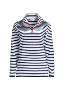 LANDS' END Gemusterter Fleece-Pullover mit Rei&szlig;verschluss, Damen,  Wei&szlig;, Polyester, by Lands' End