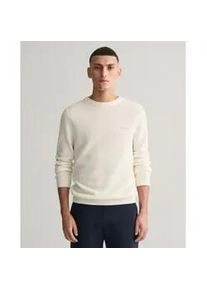 Gant f&uuml;r Herren. 8040521 Rundhals-Pullover aus cremefarbenem Baumwollpiqu&eacute; (S), Wei&szlig;, L&auml;ssig, Baumwolle, Langarm