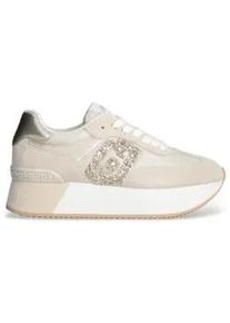 Liu Jo f&uuml;r Damen. BA5035PX618S3666 Turnschuhe mit goldenem Glitzerlogo (41), Leder, Beige, 5 bis 8 cm, Schn&uuml;rsenkel, L&auml;ssig
