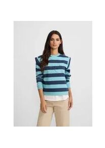 Silbon f&uuml;r Damen. 135052 Sweatshirt blau gestreift Schulterpolster (XL), L&auml;ssig, Baumwolle