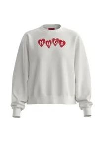 Hugo f&uuml;r Damen. 50555824 Deroxina beige Fleece-Sweatshirt (M), Wei&szlig;, L&auml;ssig, Baumwolle