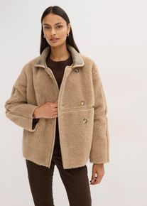 bonprix Teddyfell-Jacke, beige, Gr.46, Weiche Jacke aus Teddyfell mit Paspel aus Lederimitat