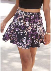 Hosenrock Vivance, Damen, Gr. 42, lila (schwarz, lila bedruckt), Jersey, Obermaterial: 95% Viskose, 5% Elasthan, bedruckt, gebl&uuml;mt, figurumspielend kurz, R&ouml;cke Hosenrock, mit Blumenprint, Skort, Rock inklusive Hose, Topseller