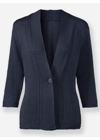 sheego Gro&szlig;e Gr&ouml;&szlig;en Strickjacke in pflegeleichtem B&auml;ndchengarn, marine, Gr&ouml;&szlig;e 50 - Damen