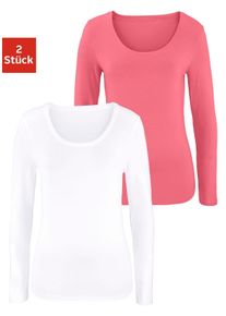 Langarmshirt Vivance "aus elastischer Baumwoll-Qualit&auml;t", Damen, Gr. 40/42, orange (apricot, wei&szlig;), Single Jersey, Obermaterial: 95% Baumwolle, 5% Elasthan, unifarben, Basic, bequem normal, tiefer Rundhals, Shirts Langarmshirt, Topseller