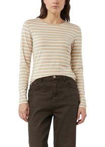 Langarmshirt comma, Damen, Gr. 44, beige wei&szlig;, Single Jersey, Obermaterial: 90% Viskose, 5% Elasthan, 5% metallisierte Fasern, gestreift, normal h&uuml;ftbedeckend, Rundhals, Shirts Langarmshirt, geringelt, mit Glitzer-F&auml;den