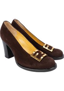 Fendi Hohe Schuhe - Fendi Brown Suede Baguette Buckle Pumps (36,5) - Gr. ONE_SIZE - in Braun - f&uuml;r Damen