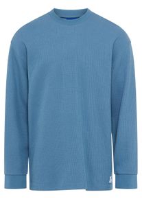 Langarmshirt HUGO BLUE "Nuwolo", Herren, Gr. XL, open blau472, Single Jersey, Obermaterial: 87% Baumwolle, 13% Polyamid, unifarben, l&auml;ssig geschnitten normal, Rundhals, breiter Bund, Shirts Langarmshirt, Rundhalsausschnitt, l&auml;ssig geschnitten, Logo-Badge