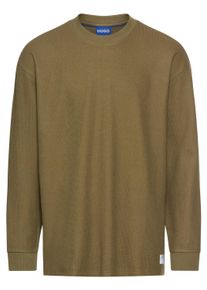 Langarmshirt HUGO BLUE "Nuwolo", Herren, Gr. M, gr&uuml;n (open gr&uuml;n345), Single Jersey, Obermaterial: 87% Baumwolle, 13% Polyamid, unifarben, l&auml;ssig geschnitten normal, Rundhals, breiter Bund, Shirts Langarmshirt, Rundhalsausschnitt, l&auml;ssig geschnitten, Logo-Badge