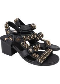 Chanel Sandalen - Chanel Gold Tone Chain Sandals (34,5) - Gr. ONE_SIZE - in Schwarz - f&uuml;r Damen