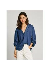 Pepe Jeans f&uuml;r Damen. PL305034 Bluse Candace navy (M), L&auml;ssig, Baumwolle, Langarm, Nachhaltig, Marine